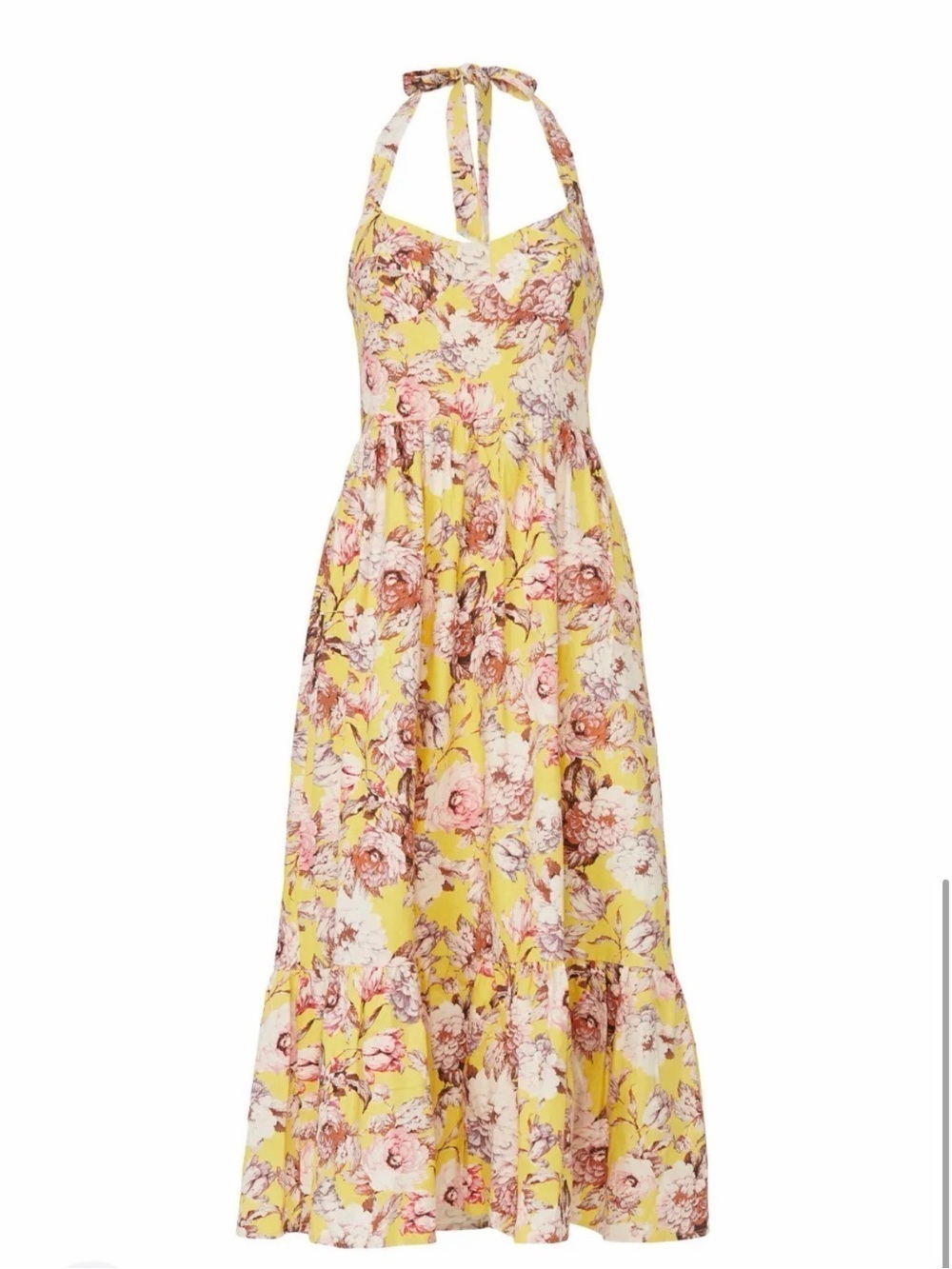 Bardot LaBella Floral Midi Dress Size XS / 2 Yellow Pink Cottagecore Romantic - Picture 4 of 14